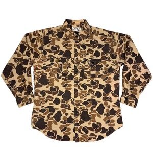 Duck Bay Mens Duck Hunter Camo Button Down Shirt Cotton Long Sleeve Brown L